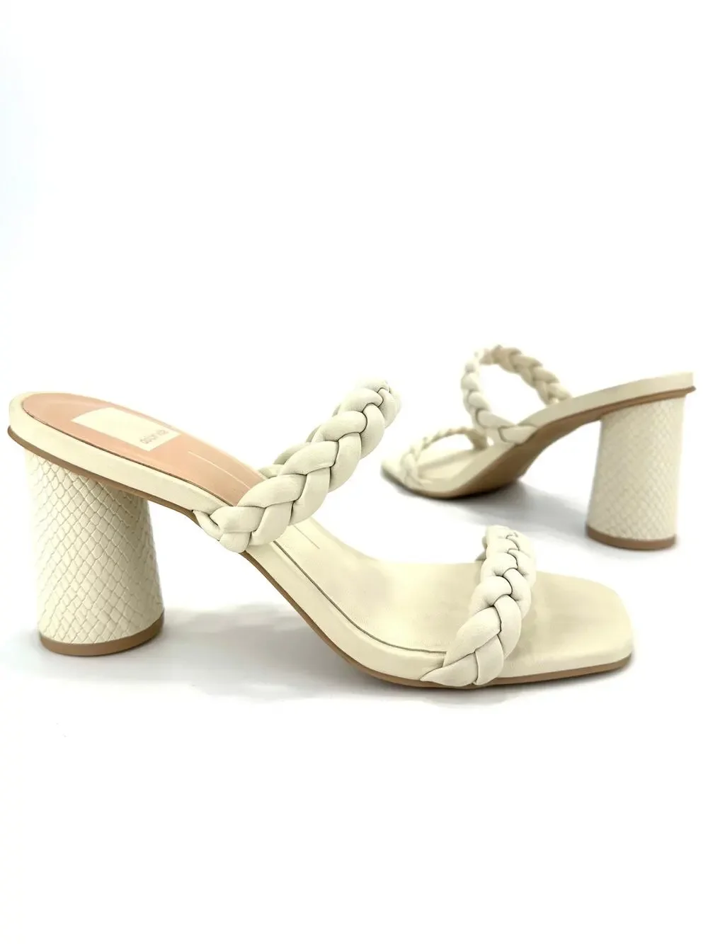 Dolce Vita Nolita Sandal Sz 8 Ivory Leather Cylinder Chunky Heel Braided Straps